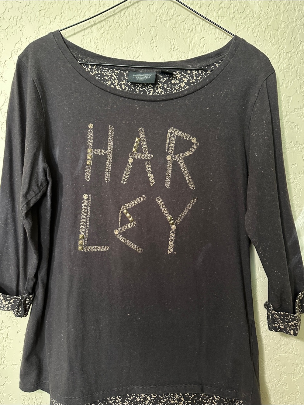 Harley Davidson Embellished Black Long Sleeve Top M